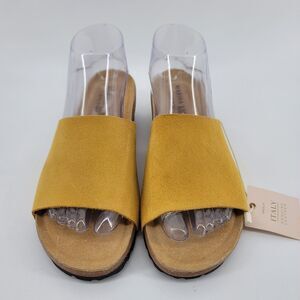 NWT Marina Luna Comfort Yellow Suede Wedge Slide Sandals Made in Italy Size 8.5